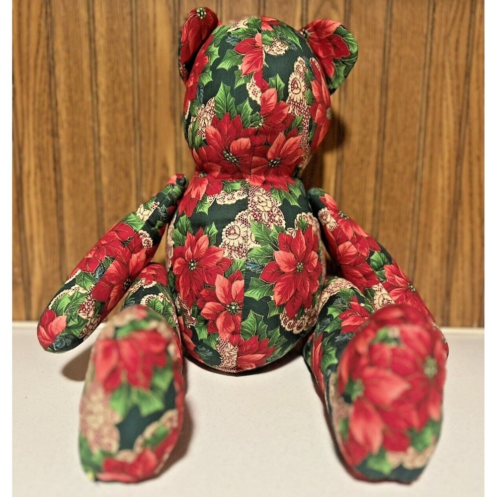 Vintage Teddy Bear Stuffed Animal With Floral Design 17" Jointed Toy
